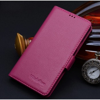 Кожаный чехол портмоне (нат. кожа) подставка на пластиковой основе для Samsung Galaxy S6 Пурпурный