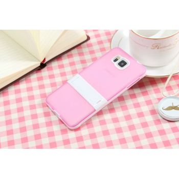 Двухкомпонентный силиконовый чехол с пластиковым бампером-подставкой для Samsung Galaxy Alpha Розовый