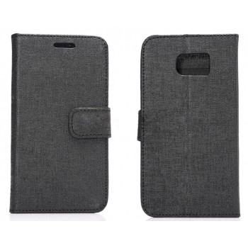 Чехол портмоне подставка с защелкой текстура Ткань для Samsung Galaxy S6 Черный