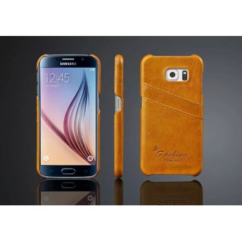 Дизайнерский кожаный чехол накладка с отделениями для карт для Samsung Galaxy S6 Желтый