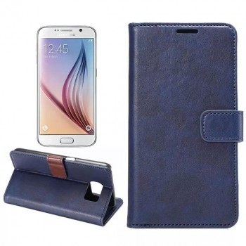 Чехол портмоне подставка на пластиковой основе с защелкой для Samsung Galaxy S6 Синий