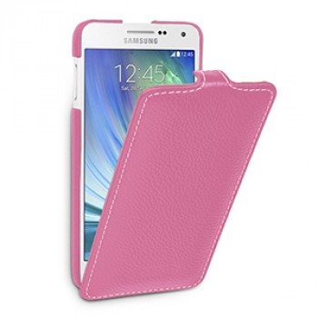 Кожаный чехол вертикальная книжка (нат. кожа) для Samsung Galaxy A5 Розовый