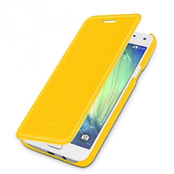 Кожаный чехол горизонтальная книжка (нат. кожа) для Samsung Galaxy A5 Желтый