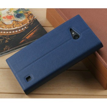 Текстурный чехол флип портмоне подставка на присоске для Nokia Lumia 730/735 Синий