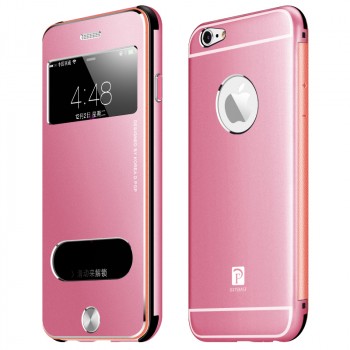 Металлический ультратонкий 9 мм чехол флип премиум с окном вызова и свайпом для Iphone 6 Пурпурный