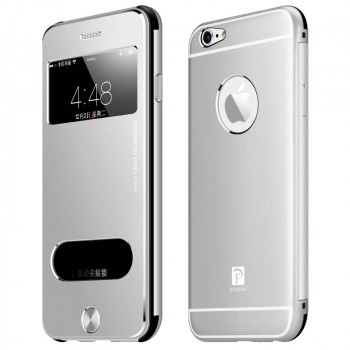 Металлический ультратонкий 9 мм чехол флип премиум с окном вызова и свайпом для Iphone 6 Plus Серый