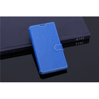 Чехол портмоне подставка с прошивкой и магнитной защелкой на пластиковой основе для ZTE Blade G Lux Синий