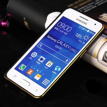 Металлический бампер с золотой окантовкой для Samsung Galaxy Core 2 Черный