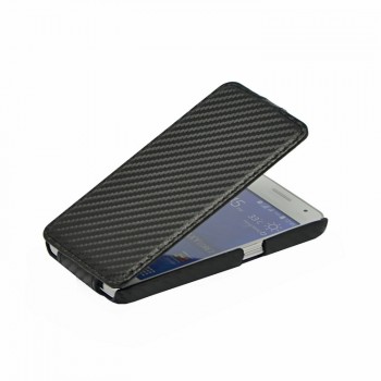 Кожаный чехол вертикальная книжка текстура Карбон для Samsung Galaxy Core 2