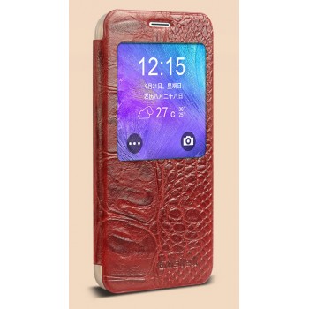 Кожаный чехол горизонтальная книжка (нат. кожа крокодила) с окном вызова на пластиковой основе для Samsung Galaxy S6 Edge Бордовый