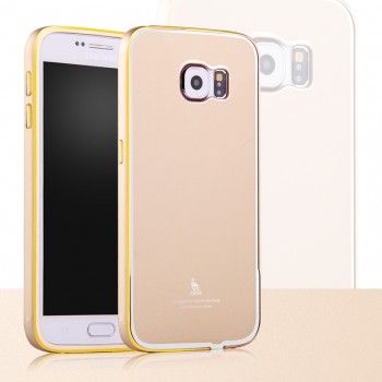 Двухкомпонентный чехол с металлическим бампером и поликарбонатной накладкой с золотой окантовкой для Samsung Galaxy S6 Бежевый