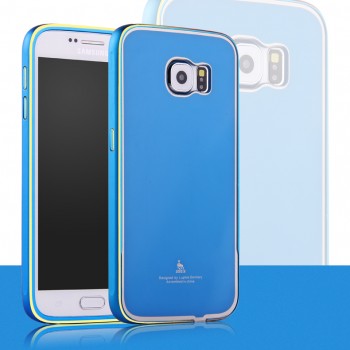 Двухкомпонентный чехол с металлическим бампером и поликарбонатной накладкой с золотой окантовкой для Samsung Galaxy S6 Голубой