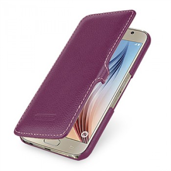 Кожаный чехол горизонтальная книжка (нат. кожа) с защелкой для Samsung Galaxy S6 Фиолетовый