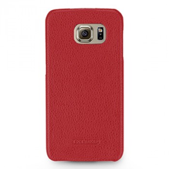 Кожаный чехол накладка (нат. кожа) для Samsung Galaxy S6 Красный