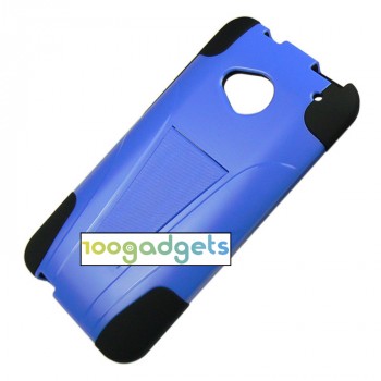 Гибридный антиударный силиконовый чехол с поликарбонатной крышкой и ножкой-подставкой для HTC One (М7) Dual SIM Голубой