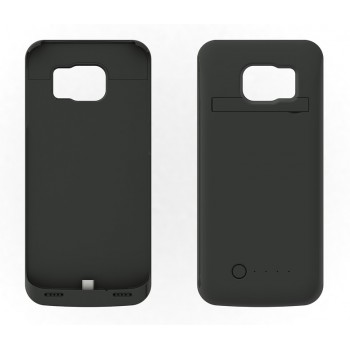 Пластиковый чехол накладка/экстра аккумулятор (4200 мАч) с индикаторами заряда и встроенной ножкой-подставкой для Samsung Galaxy S6 Edge Черный