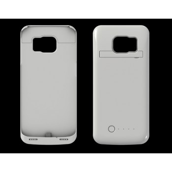 Пластиковый чехол накладка/экстра аккумулятор (4200 мАч) с индикаторами заряда и встроенной ножкой-подставкой для Samsung Galaxy S6 Edge Белый