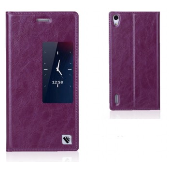 Чехол флип с активным окном вощеная кожа для Huawei Ascend P7 Фиолетовый