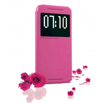 Чехол смартфлип с окном вызова на пластиковой матовой нескользящей основе для HTC One M9 Пурпурный