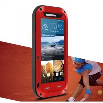 Эксклюзивный многомодульный противоударный премиум винтовой чехол с силиконовой основой, закаленным стеклом, карбоновым поверхностным слоем для HTC One M9 Красный