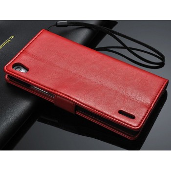 Чехол портмоне с ремешком для Huawei Ascend P7 Красный