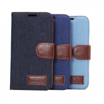 Чехол портмоне подставка с джинсовой текстурой, магнитной защелкой и пластиковой основой для HTC One M9