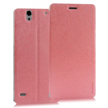 Текстурный чехол флип подставка на присоске и пластиковой основе для Sony Xperia C4 Розовый