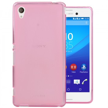 Силиконовый матовый полупрозрачный чехол для Sony Xperia M4 Aqua Розовый