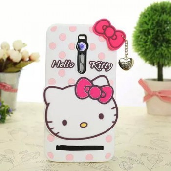 Силиконовый дизайнерский фигурный чехол Hello Kitty для Asus Zenfone 2 Белый