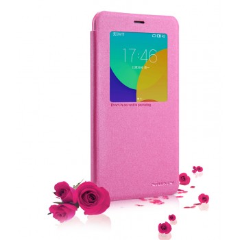 Текстурный чехол смартфлип на пластиковой матовой нескользящей основе с окном вызова для Meizu MX4 Pro Розовый