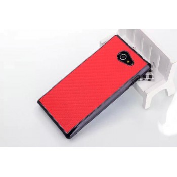 Пластиковый матовый текстурный чехол с карбоновым покрытием для Sony Xperia M2 dual Красный