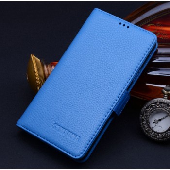 Кожаный чехол портмоне (нат. кожа) для Samsung Galaxy Grand Prime Голубой