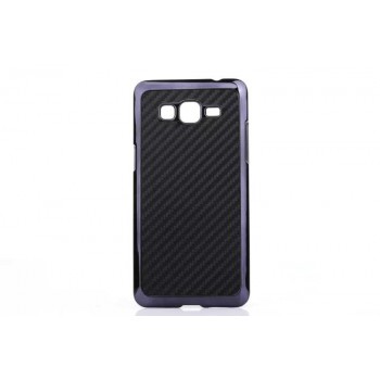 Пластиковый матовый чехол текстура Карбон для Samsung Galaxy Grand Prime Черный
