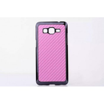 Пластиковый матовый чехол текстура Карбон для Samsung Galaxy Grand Prime Розовый