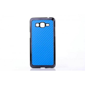 Пластиковый матовый чехол текстура Карбон для Samsung Galaxy Grand Prime Синий