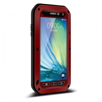 Ультрапротекторный пылеводоударостойкий чехол алюминиевый сплав/закаленное стекло/силиконовый полимер для Samsung Galaxy A5 Красный