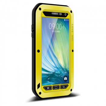 Ультрапротекторный пылеводоударостойкий чехол алюминиевый сплав/закаленное стекло/силиконовый полимер для Samsung Galaxy A5 Желтый