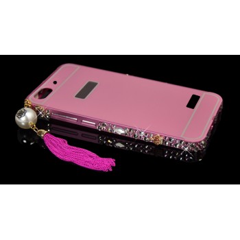 Двухкомпонентный чехол с металлическим бампером со стразами и поликарбонатной накладкой для Huawei Honor 4C Розовый