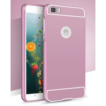 Двухкомпонентный чехол с металлическим бампером и двухцветной поликарбонатной накладкой с отверстием для лого для Huawei P8 Lite Розовый