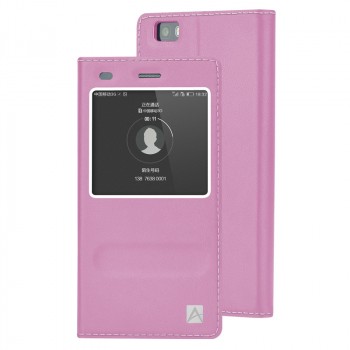 Кожаный чехол флип подставка с окном вызова и свайпом для Huawei P8 Lite Розовый