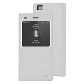 Кожаный чехол флип подставка с окном вызова и свайпом для Huawei P8 Lite Белый