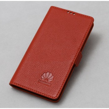 Кожаный чехол горизонтальная книжка (нат. кожа) для Huawei P8 Lite Оранжевый