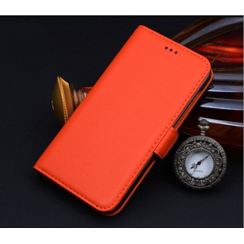 Кожаный чехол горизонтальная книжка (нат. кожа) на пластиковой основе для Sony Xperia Z3+ Оранжевый