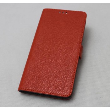 Кожаный чехол горизонтальная книжка (нат. кожа) с магнитной застежкой для Lenovo Vibe Z2 Оранжевый