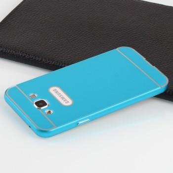 Двухкомпонентный чехол с металлическим бампером и поликарбонатной накладкой для Samsung Galaxy E5 Голубой