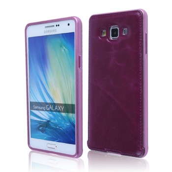 Двухкомпонентный чехол с металлическим бампером и кожаной крышкой для Samsung Galaxy E5 Фиолетовый