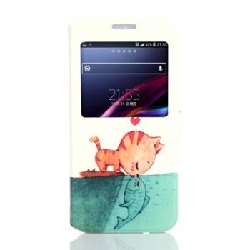 Дизайнерский чехол смарт флип подставка с окном вызова и принтом для Samsung Galaxy E5 