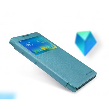 Текстурный чехол флип с окном вызова на пластиковой матовой нескользящей основе для Lenovo P90 Голубой
