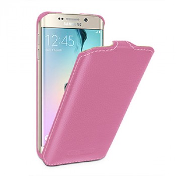 Кожаный чехол вертикальная книжка (нат. кожа) для Samsung Galaxy S6 Edge Пурпурный