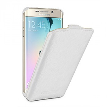 Кожаный чехол вертикальная книжка (нат. кожа) для Samsung Galaxy S6 Edge Белый
